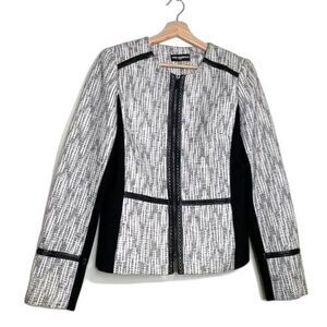 Karl Lagerfeld Paris Black & White Tweed ZipFront Jacket Blazer Size 10